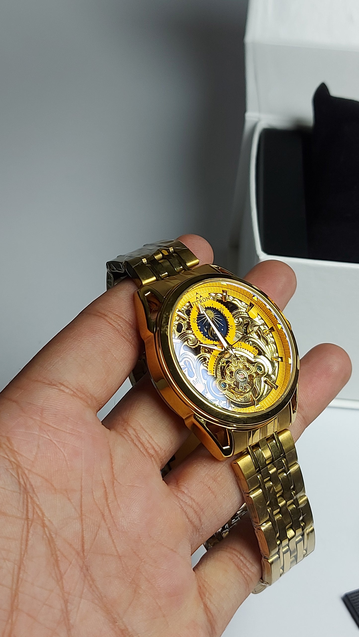 Fitron Beautiful Men's Watch in Skeleton Dial Gold Edition Limited