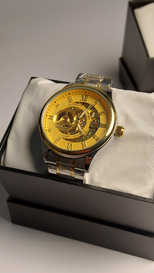 True Worth Face Gear Automatic Watch with Premium quality stainless steel material for men's ( Silver Gold )