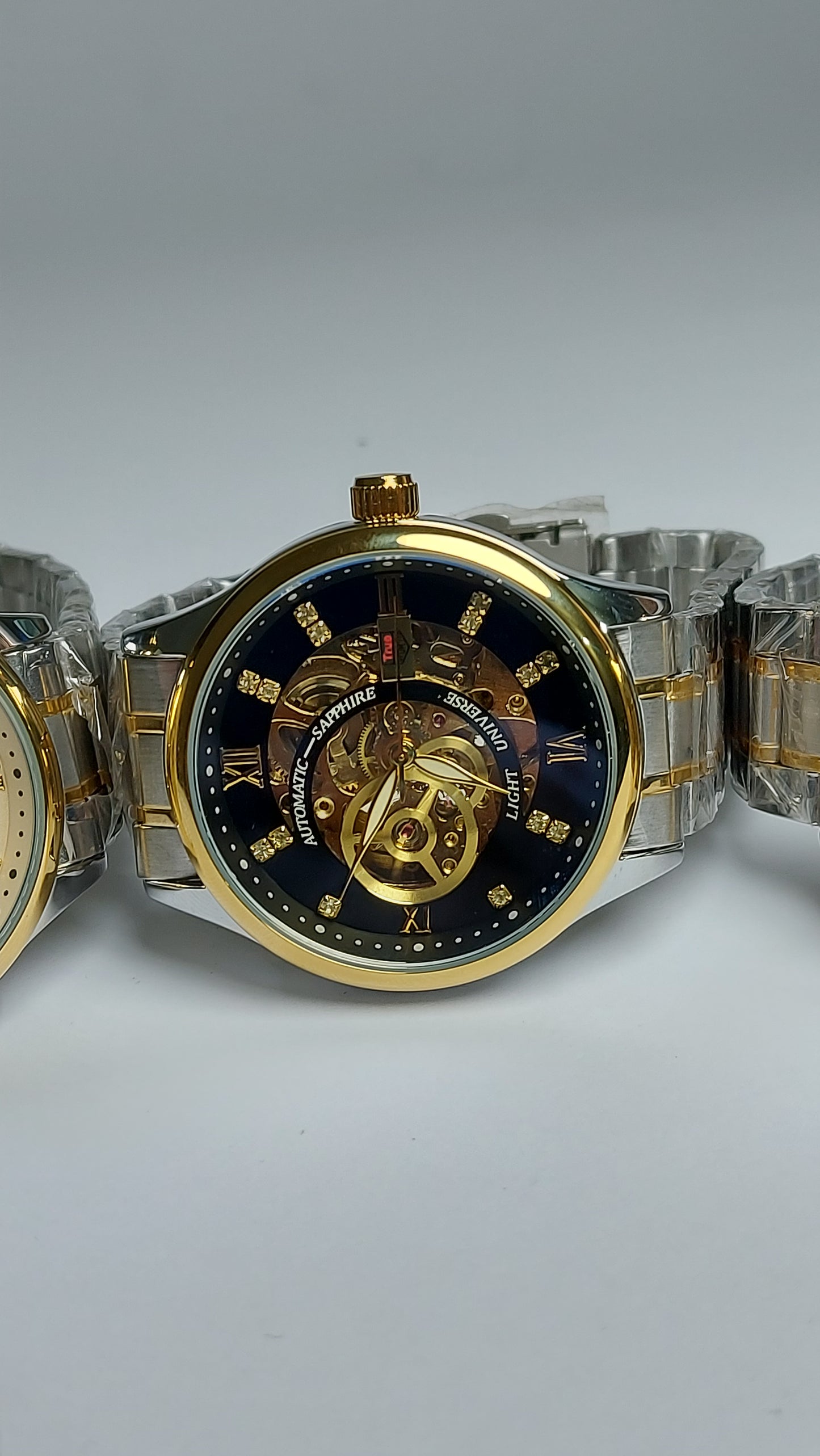 True Worth Face Gear Automatic Watch with Premium quality stainless steel material for men's ( Black Gold )