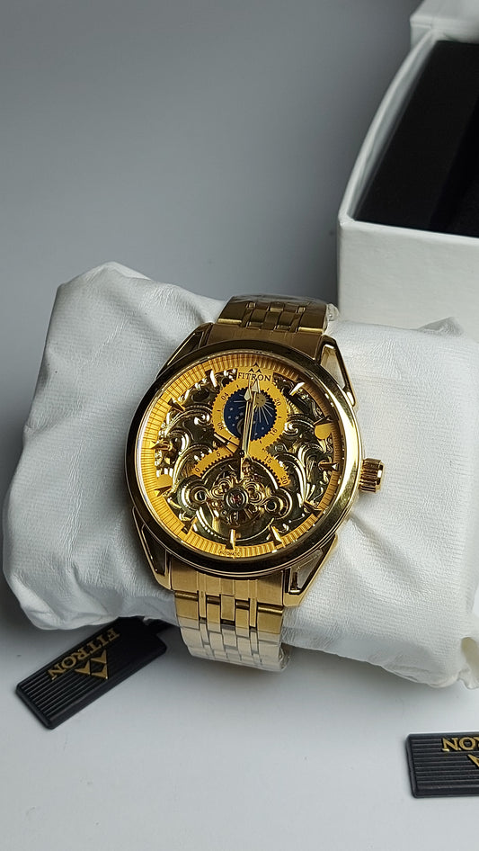 Fitron Beautiful Men's Watch in Skeleton Dial Gold Edition Limited