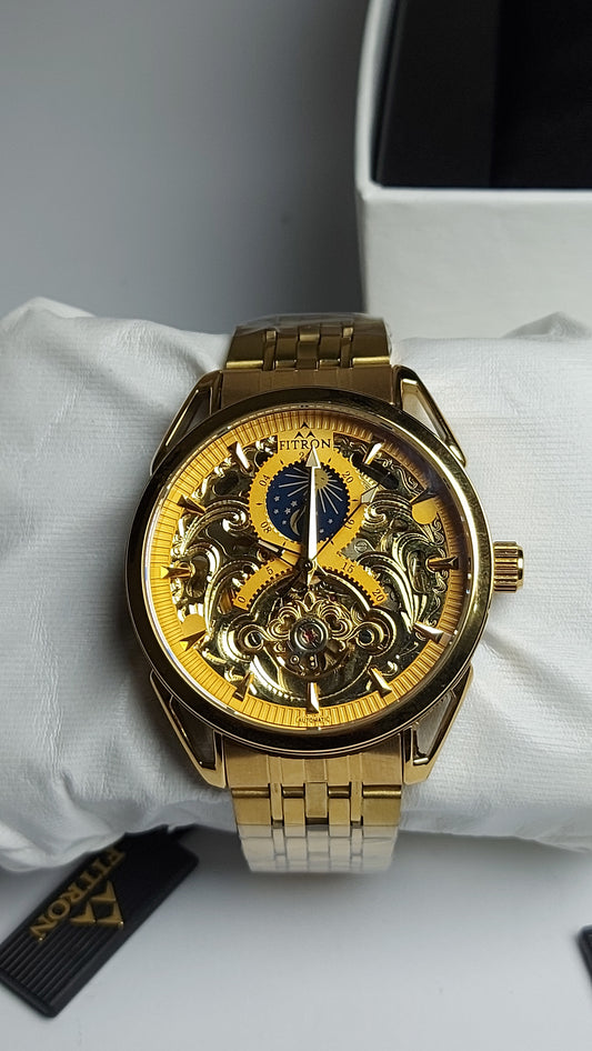 Fitron Beautiful Men's Watch in Skeleton Dial Gold Edition Limited