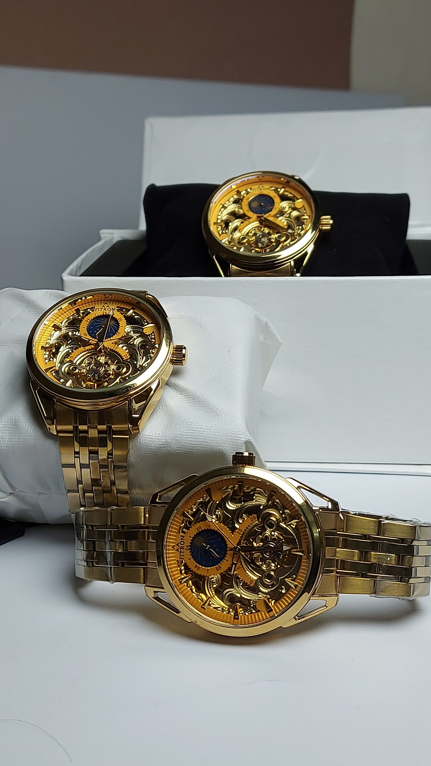 Fitron Beautiful Men's Watch in Skeleton Dial Gold Edition Limited