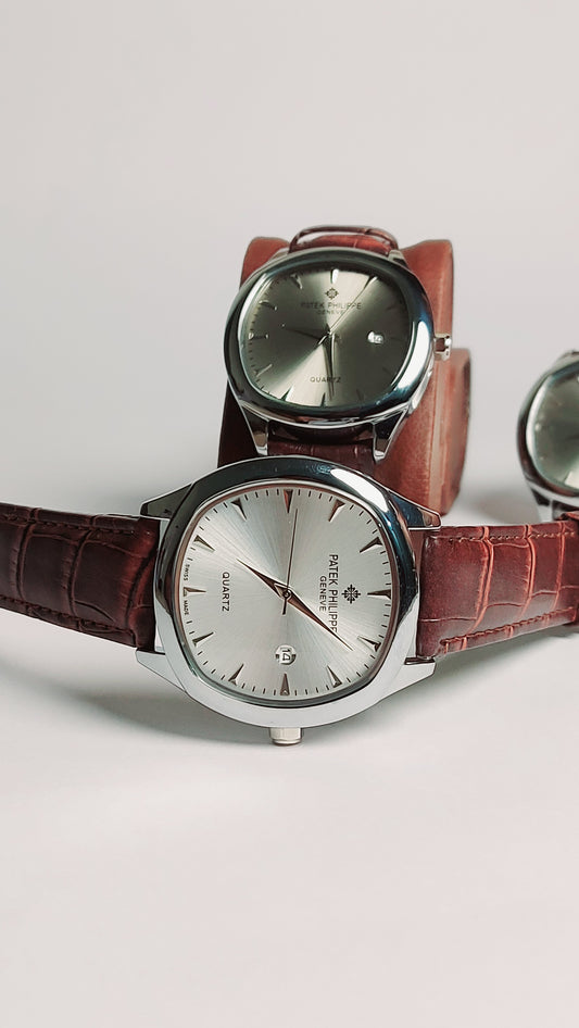 Patek Philippe Quartz Premium Quality Watch ( Silver Brown  shaded )