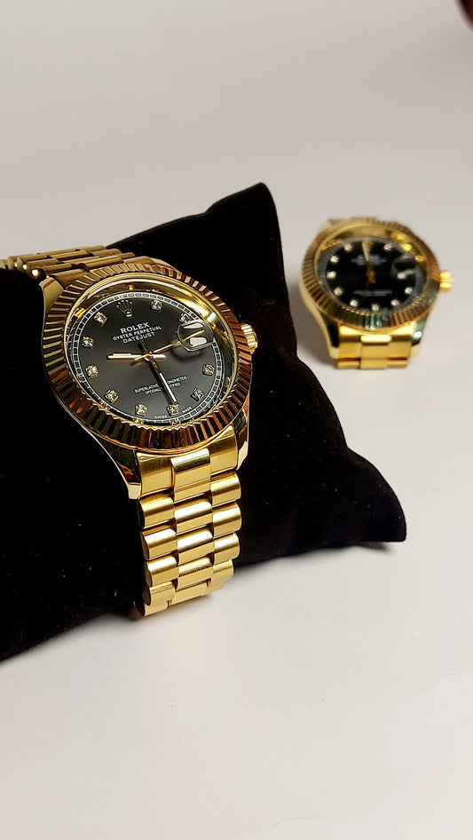Rolex_clasp Valuable Good Quality Watch. ( Black Gold Shad )