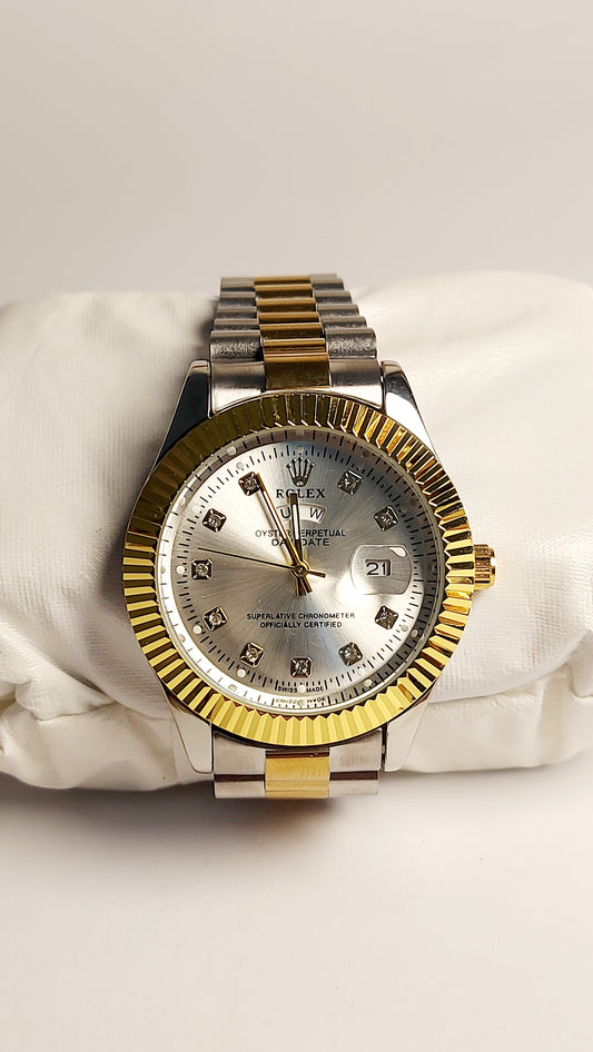 Rolex_clasp Valuable Good Quality Watch. ( White Gold color )